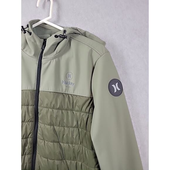 Hurley Army Green LS Windproof 3 Layer Tech Full Zip Hooded Jacket Men's Medium - Picture 4 of 12